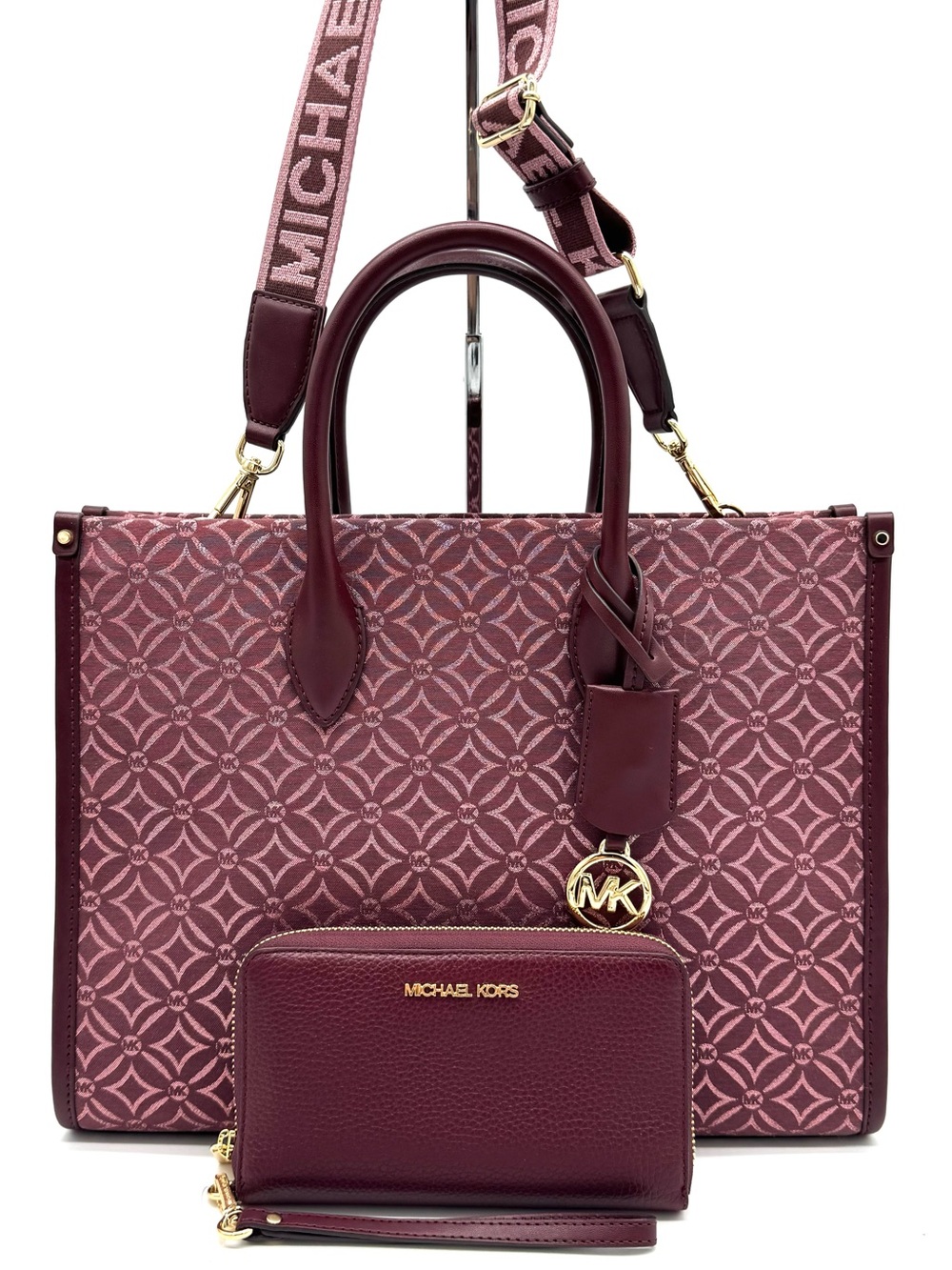 Michael Kors Medium Mirella Tote Bag & Matching Phone Case Wallet - Ox Blood - Picture 2 of 13